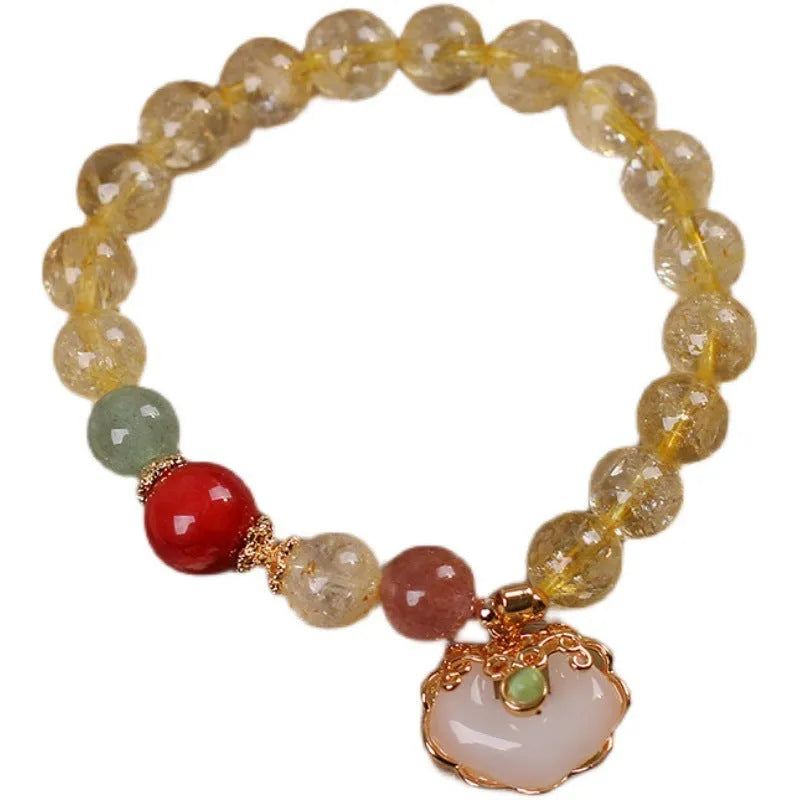 Women's natural citrine jade ruyi pendant bracelet with yellow hair crystal colour on alloy chain