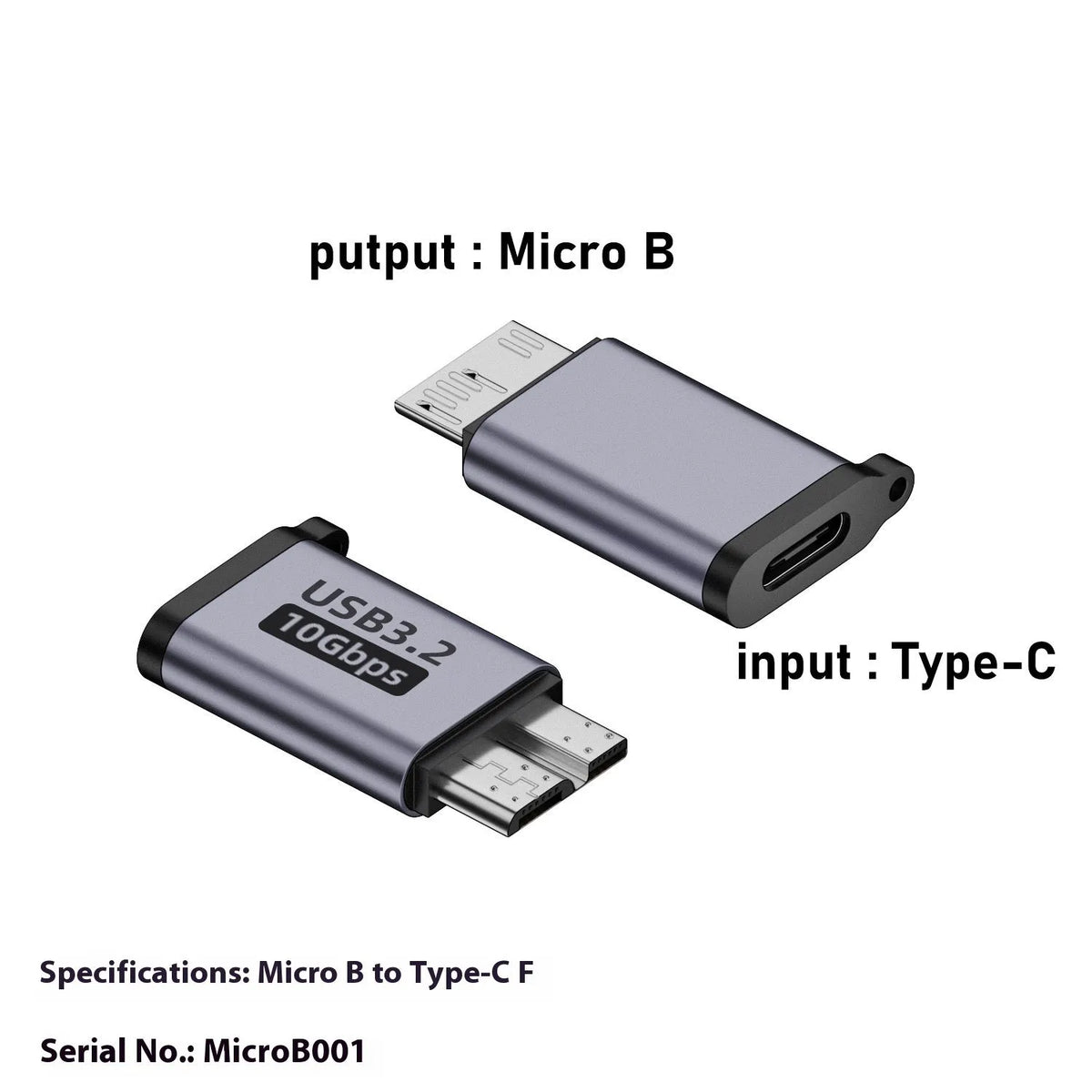 USB AM to Micro-B adapter with 5-pin male connector for old mobile hard drives and phones
