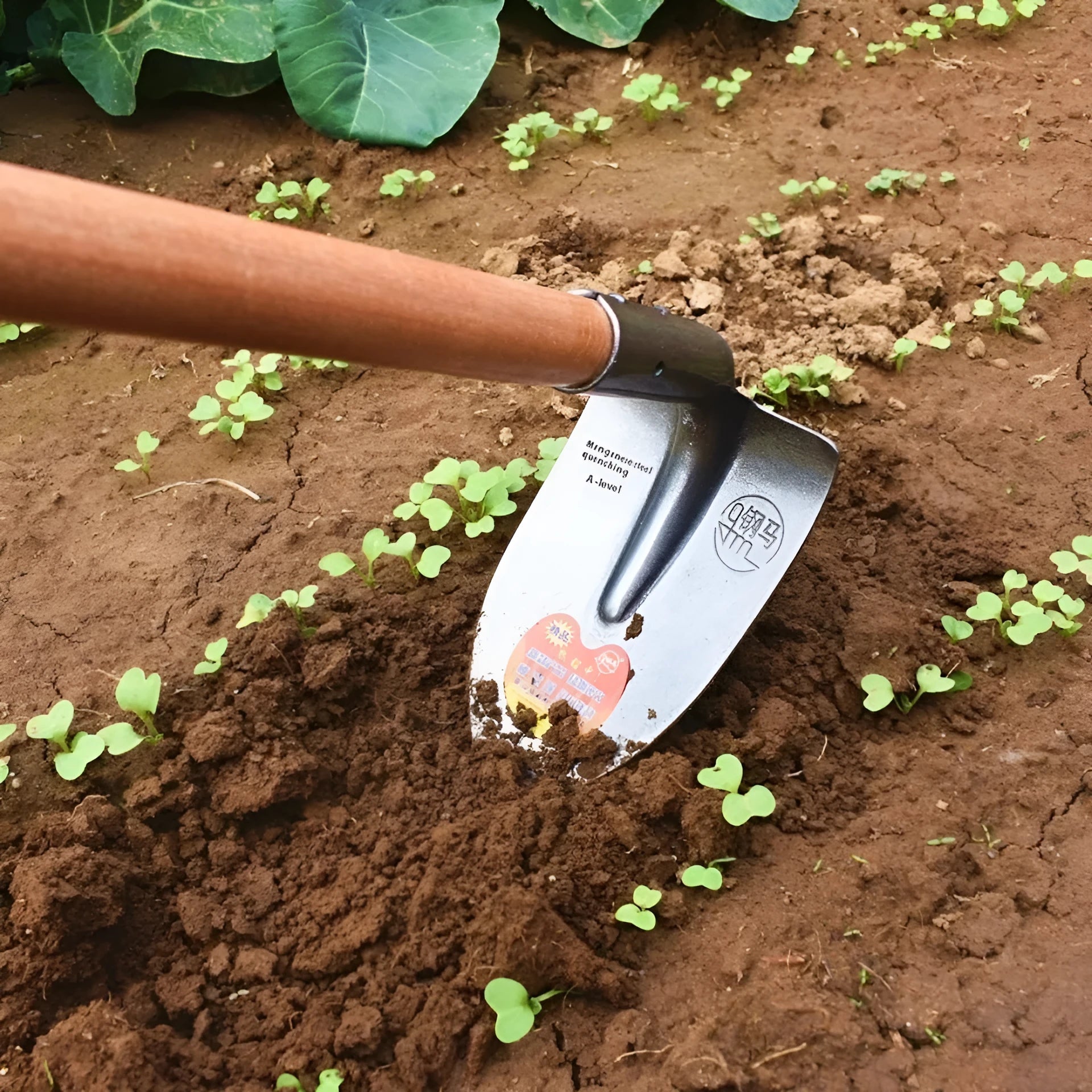 Agricultural pointed hoe with stainless steel body and steel horse tip for soil cultivation
