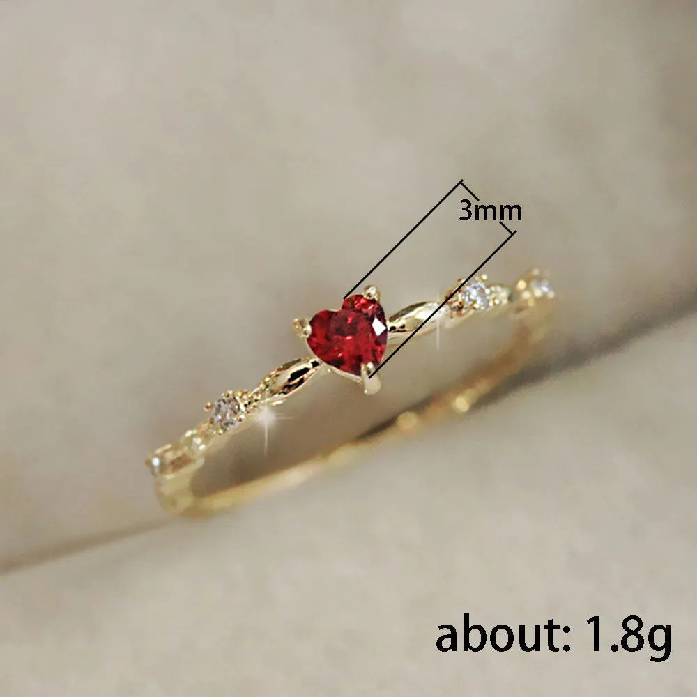 Women's peach heart shape ring with zircon details in gold or silver electroplated finish on copper
