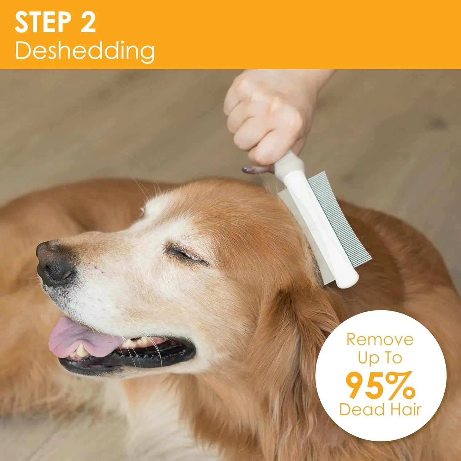 White double-sided pet grooming brush with comb and deshedding blade, featuring an ergonomic handle.