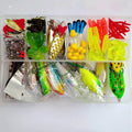 142-piece fishing lure kit with hard mino designs, metal and plastic components in assorted colours
