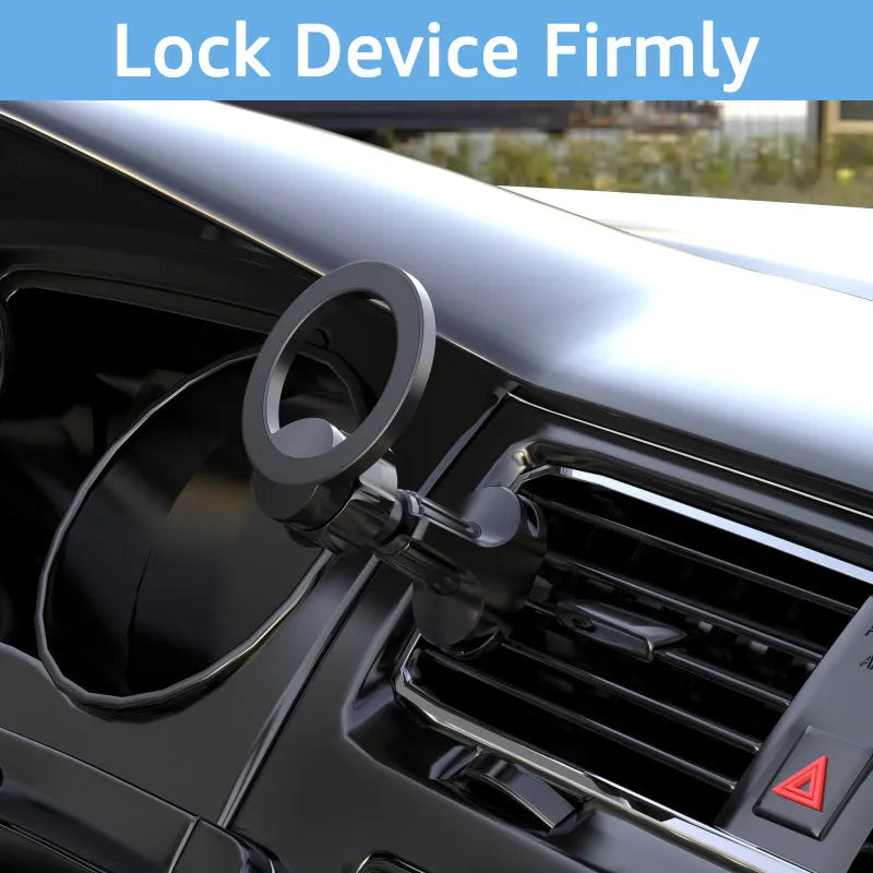 Black magnetic car air vent phone holder with O‑ring bracket for phones up to 6.8 inches
