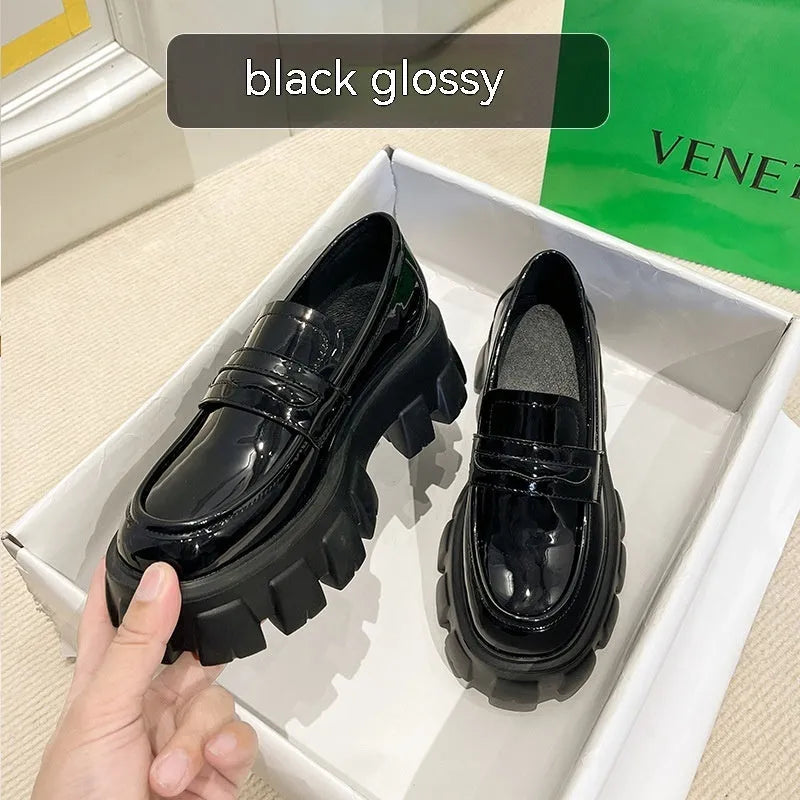 British style wide fit patent leather loafers with rubber sole and shallow opening