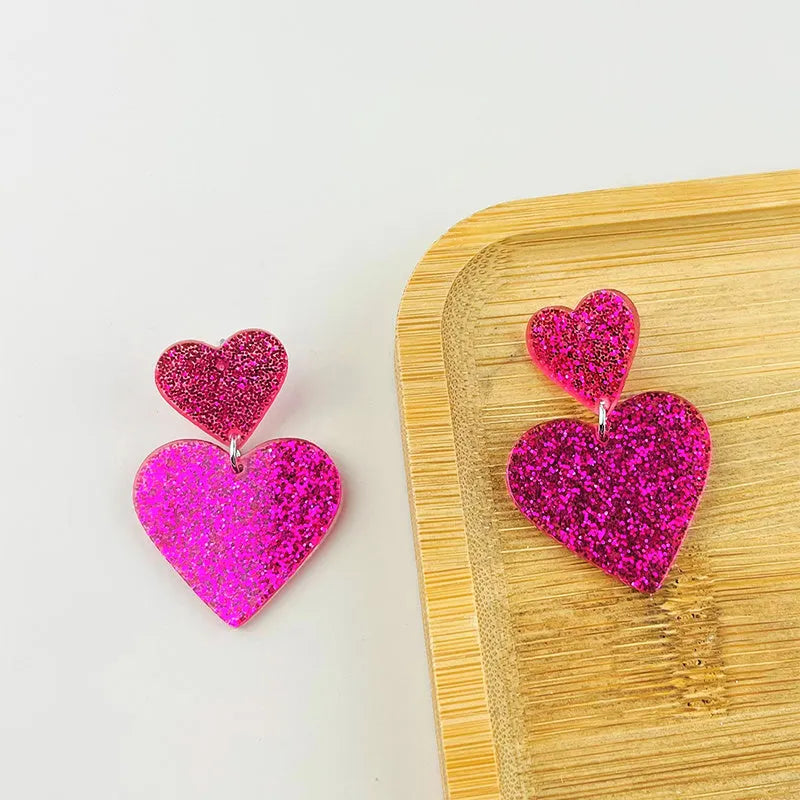 Acrylic love heart earrings for women, geometric Valentine's Day drop dangle jewellery, one pair