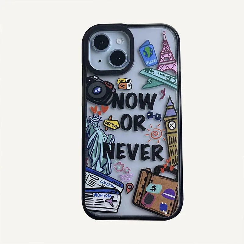 Free Travel Phone Case Fashion Acrylic Hard Case with travel ticket design for iPhone
