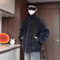 Men's black tie-dyed PU leather jacket with stand collar and Hong Kong style design