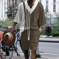 Men's printed knitted short-sleeve shorts suit with drop-shoulder design in chemical fibre blend fabric