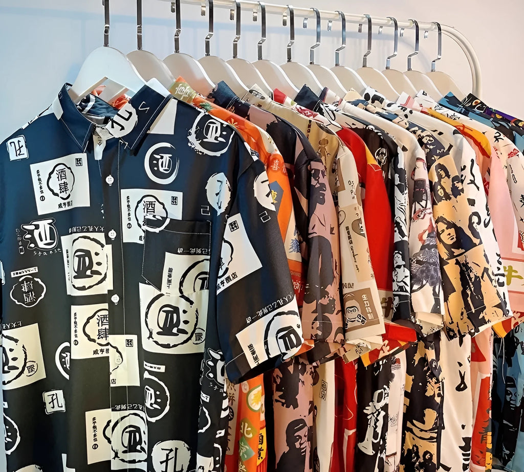 Printed floral pattern short sleeve loose fit shirt in cardigan style