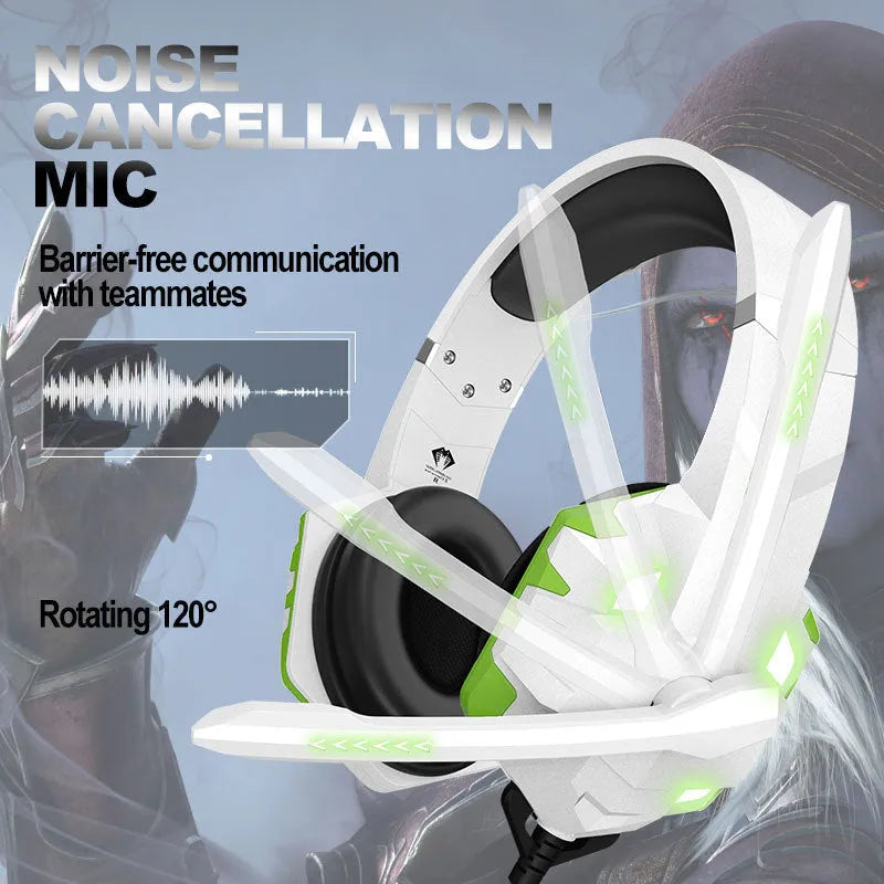 Wired gaming headset with microphone and breathing LED lights in multiple colour options