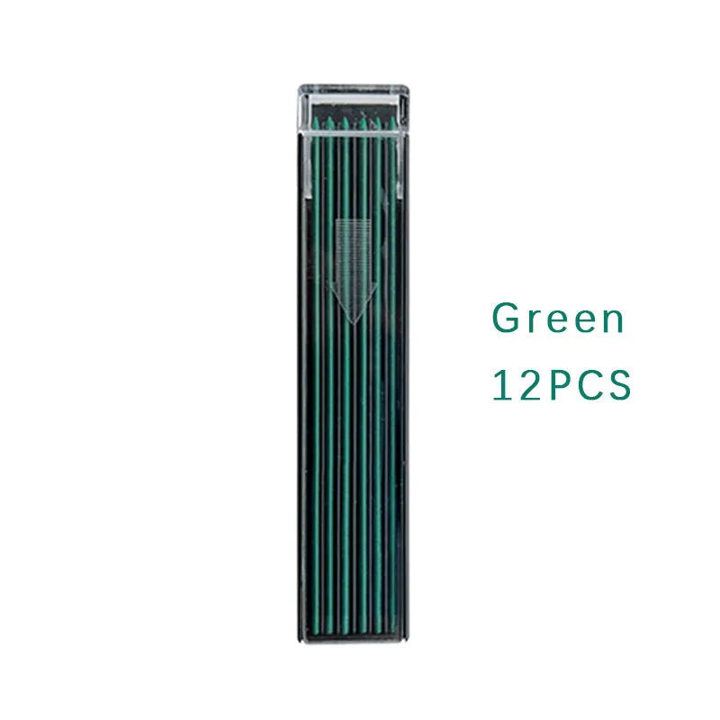 Boxed mechanical pencil replacement leads pack of 12 in rainbow colours in plastic container