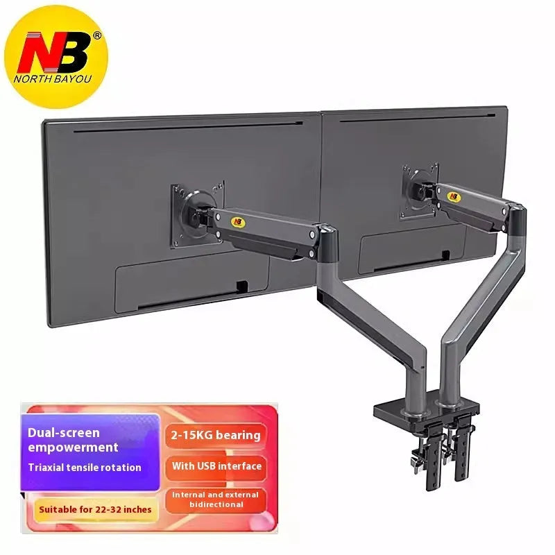 Dual screen computer monitor bracket with vertical lifting mechanism in aluminium alloy construction