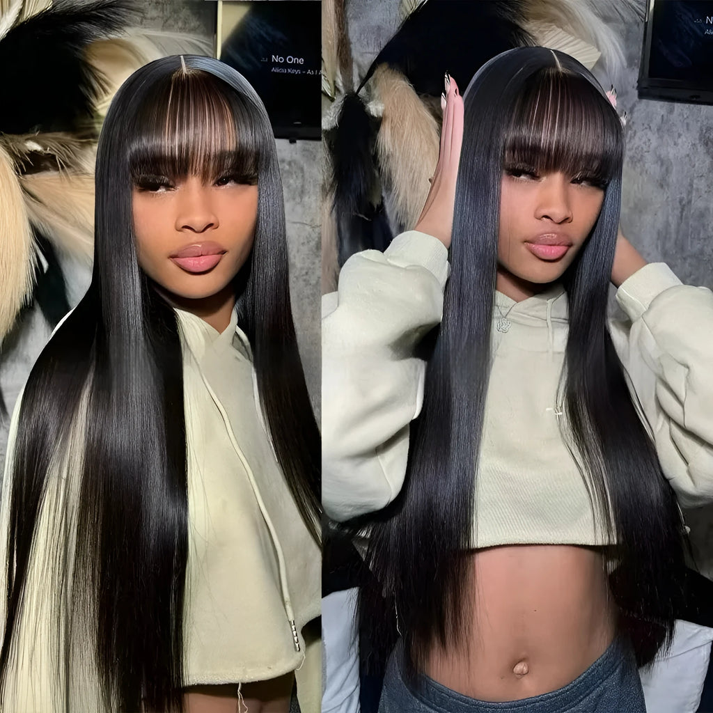 Natural colour human hair full mechanism lace front wig showing length options