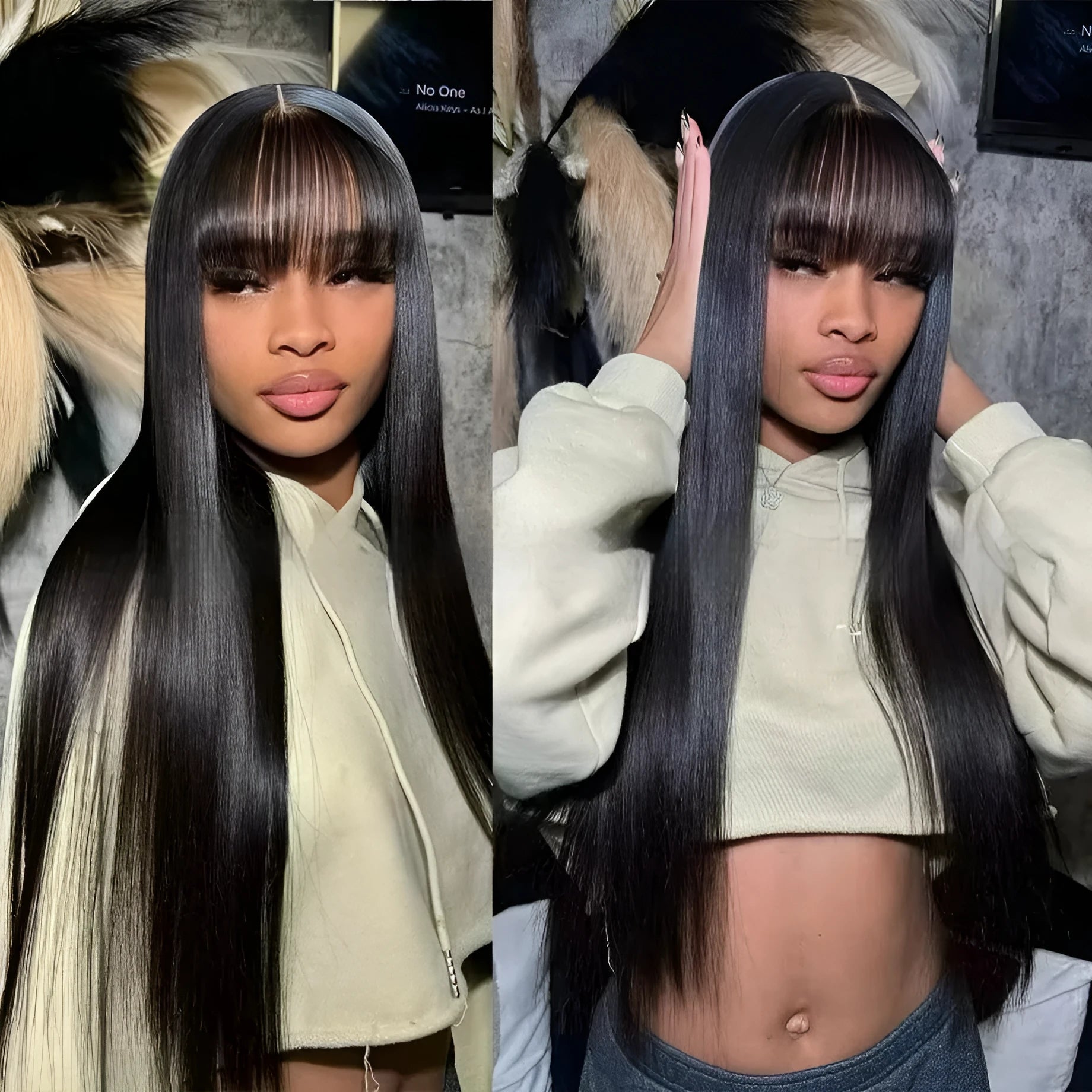 Natural colour human hair full mechanism lace front wig showing length options