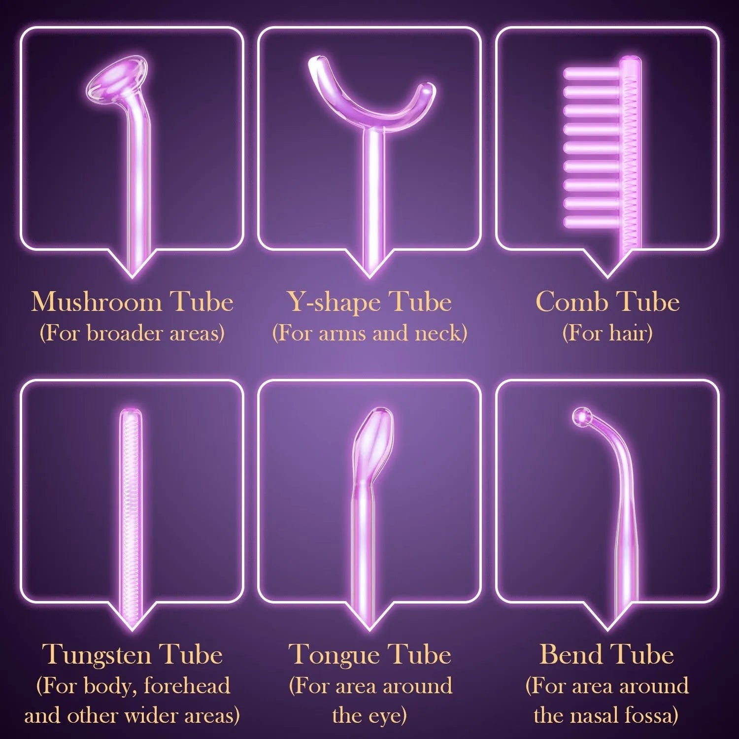 Purple high-frequency electrotherapy beauty instrument with six accessory heads for commercial facial treatments