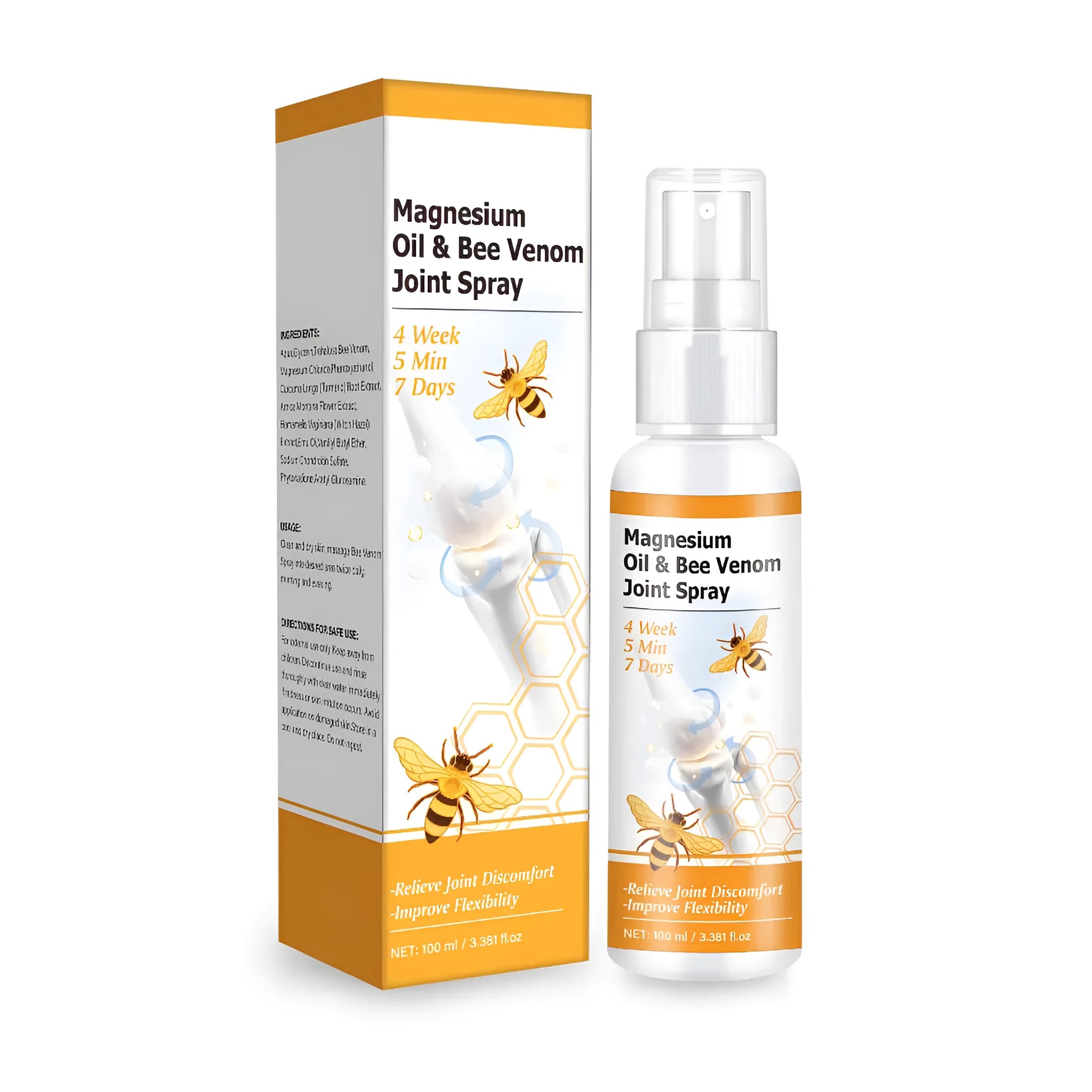 Magnesium oil bee joint spray gel bottle, 100ml capacity, topical care spray