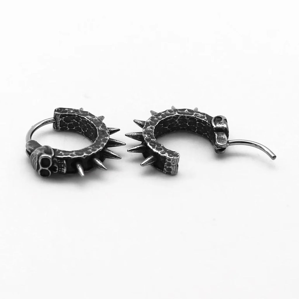 Geometric motorcycle earrings in retro black finish with punk rock styling
