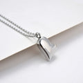 Silver stainless steel curved peach heart pendant necklace with adjustable chain
