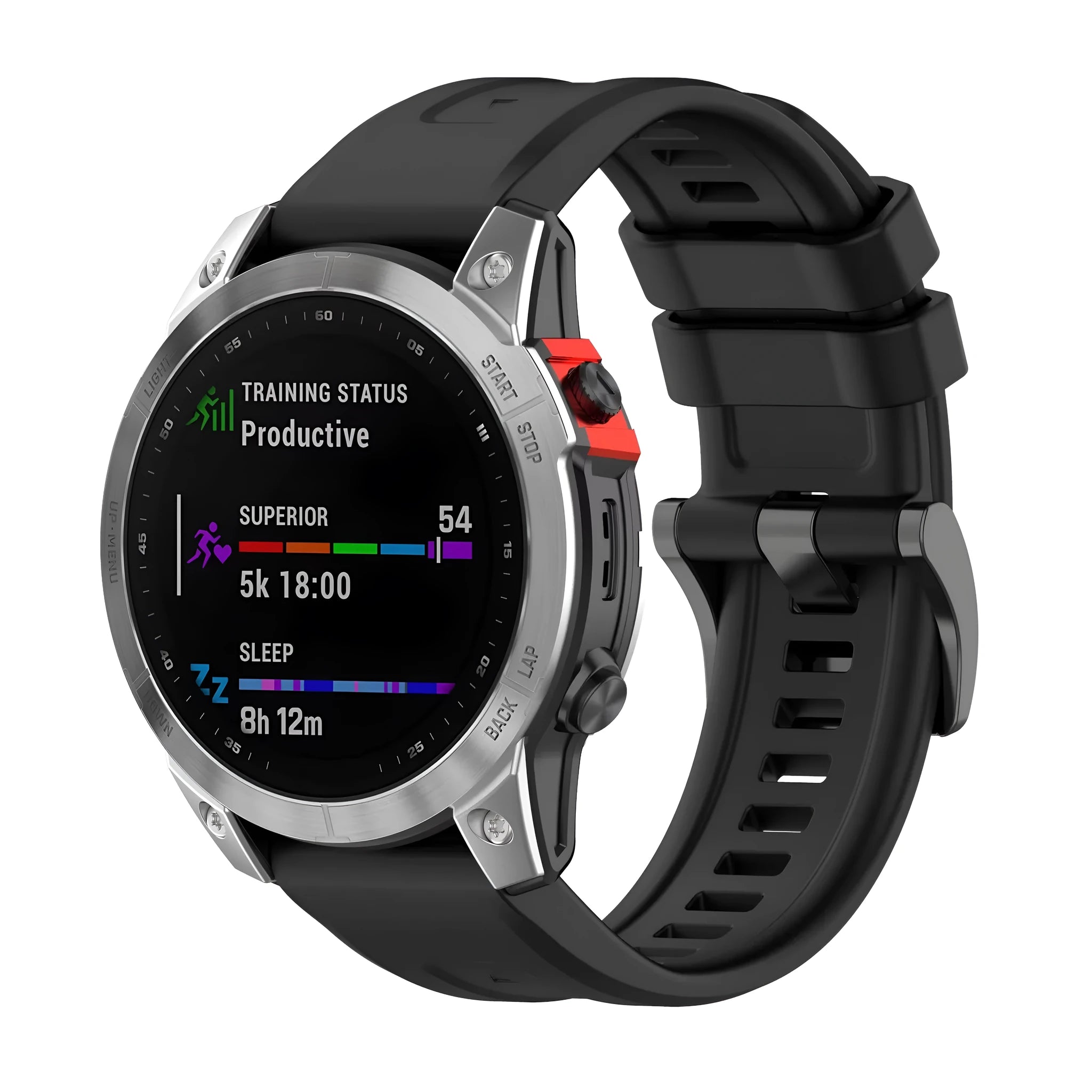 Jiaming Fenix7 quick release silicone watchband in multiple colours and sizes on a watch case.