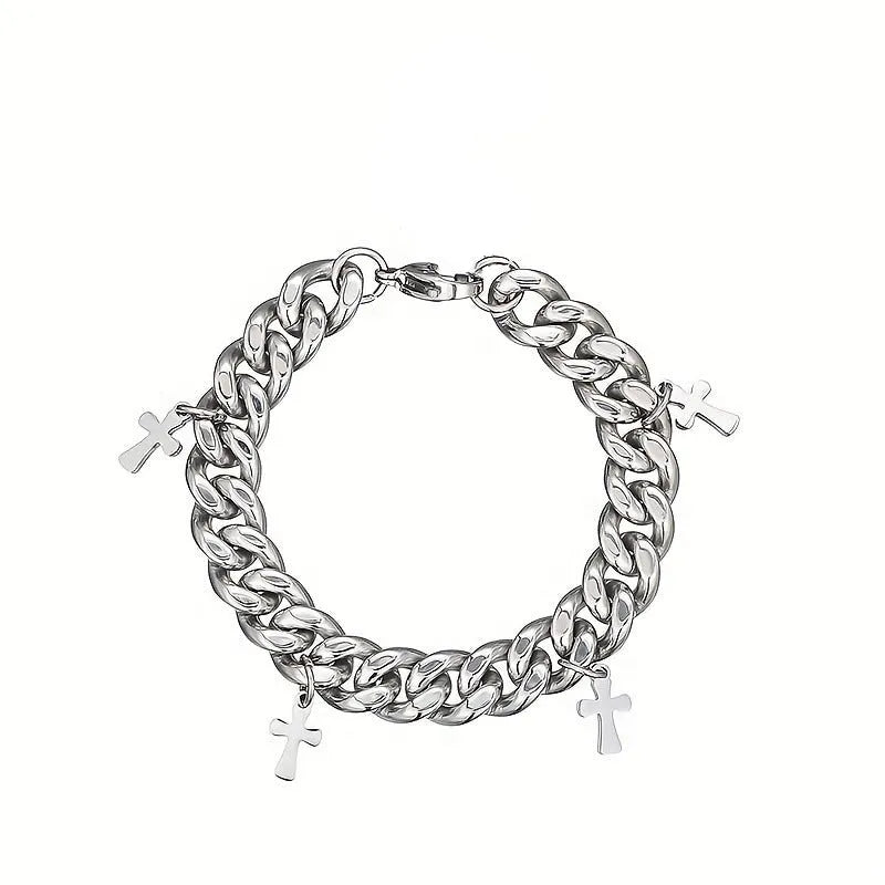 Men's titanium steel geometric cross bracelet with cold wind styling