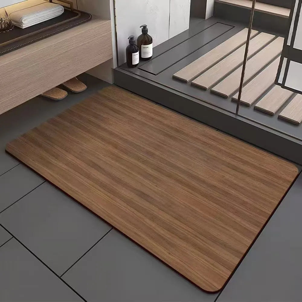 Square wood grain pattern floor mat for shower room in diatom ooze material