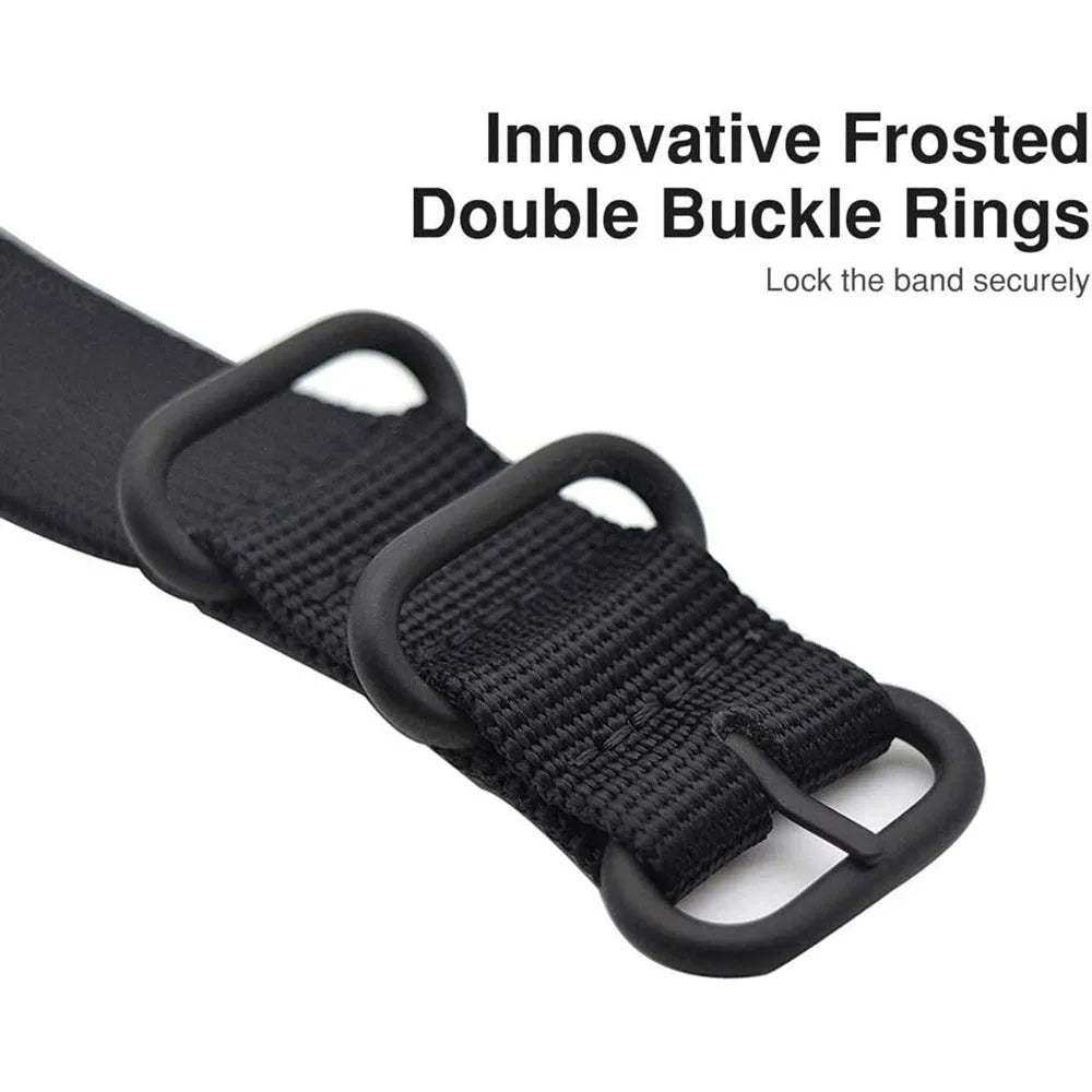 Nylon three-ring buckle replacement strap for Fitbit Charge 2, 3, 4, and 5 fitness trackers in army green colour.