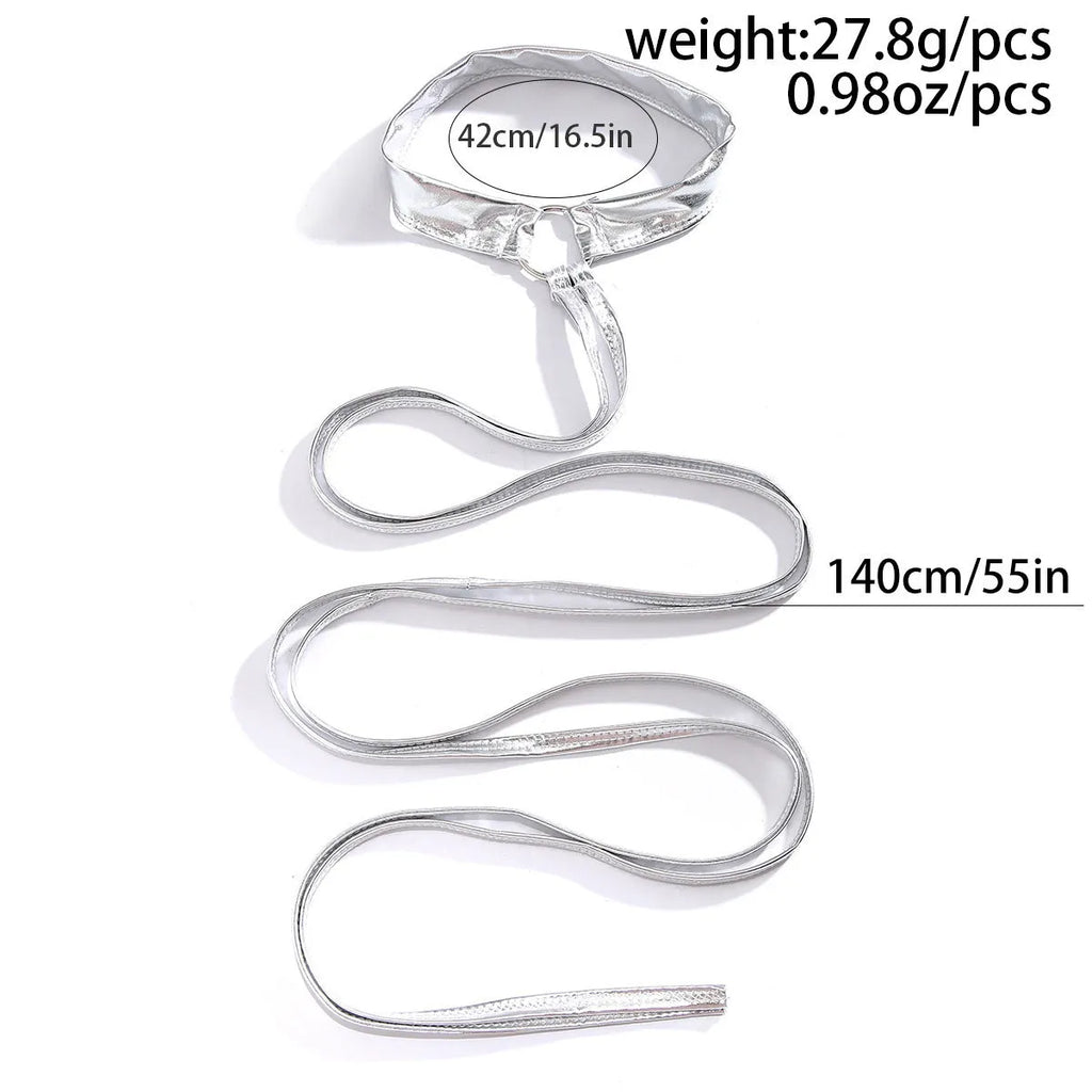 Silver alloy thigh chain jewellery with lace-up cross design and geometric shapes