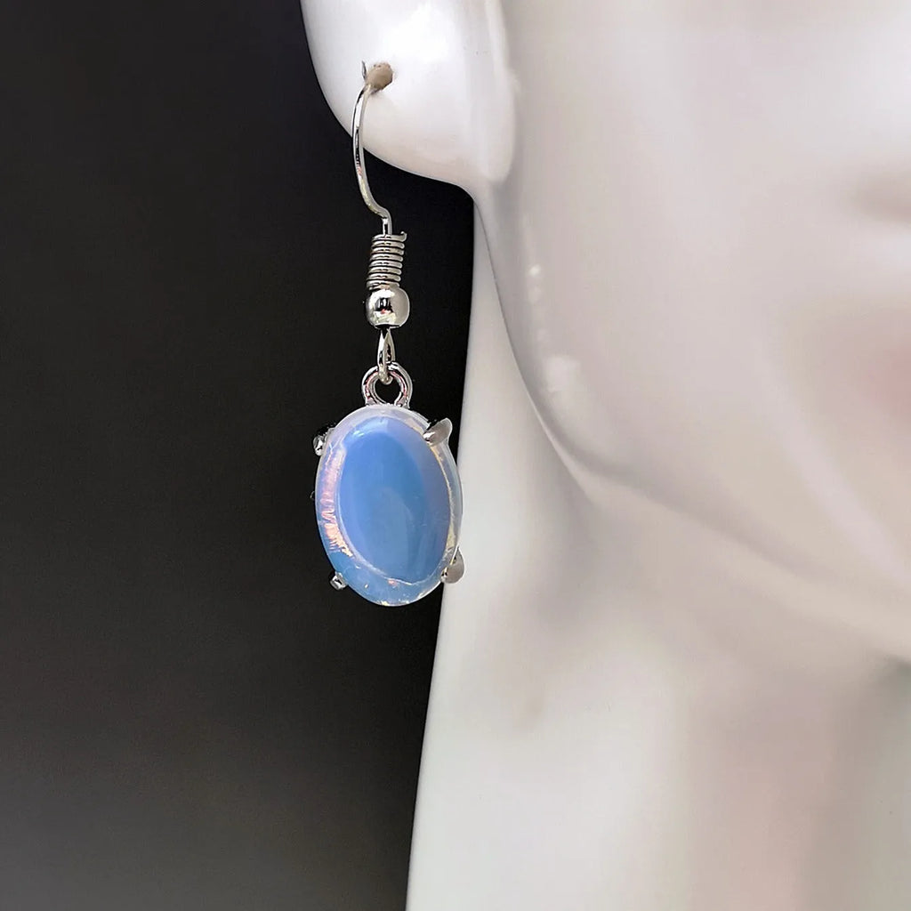 Moonlight White opal-coloured drop earrings with an ellipse design on a retro-inspired alloy setting.