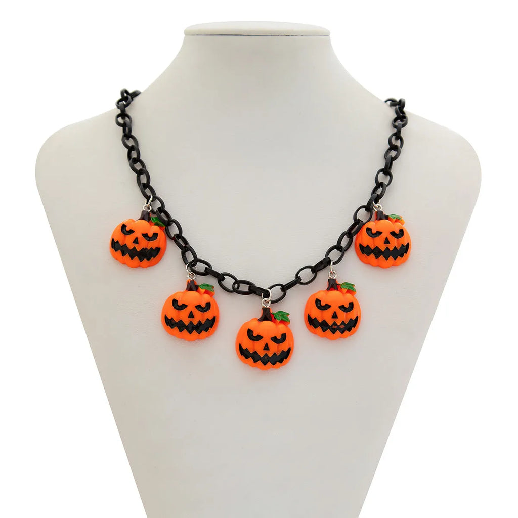 Halloween ghost pumpkin necklace with acrylic pendant in mixed colour 06705 on plastic chain