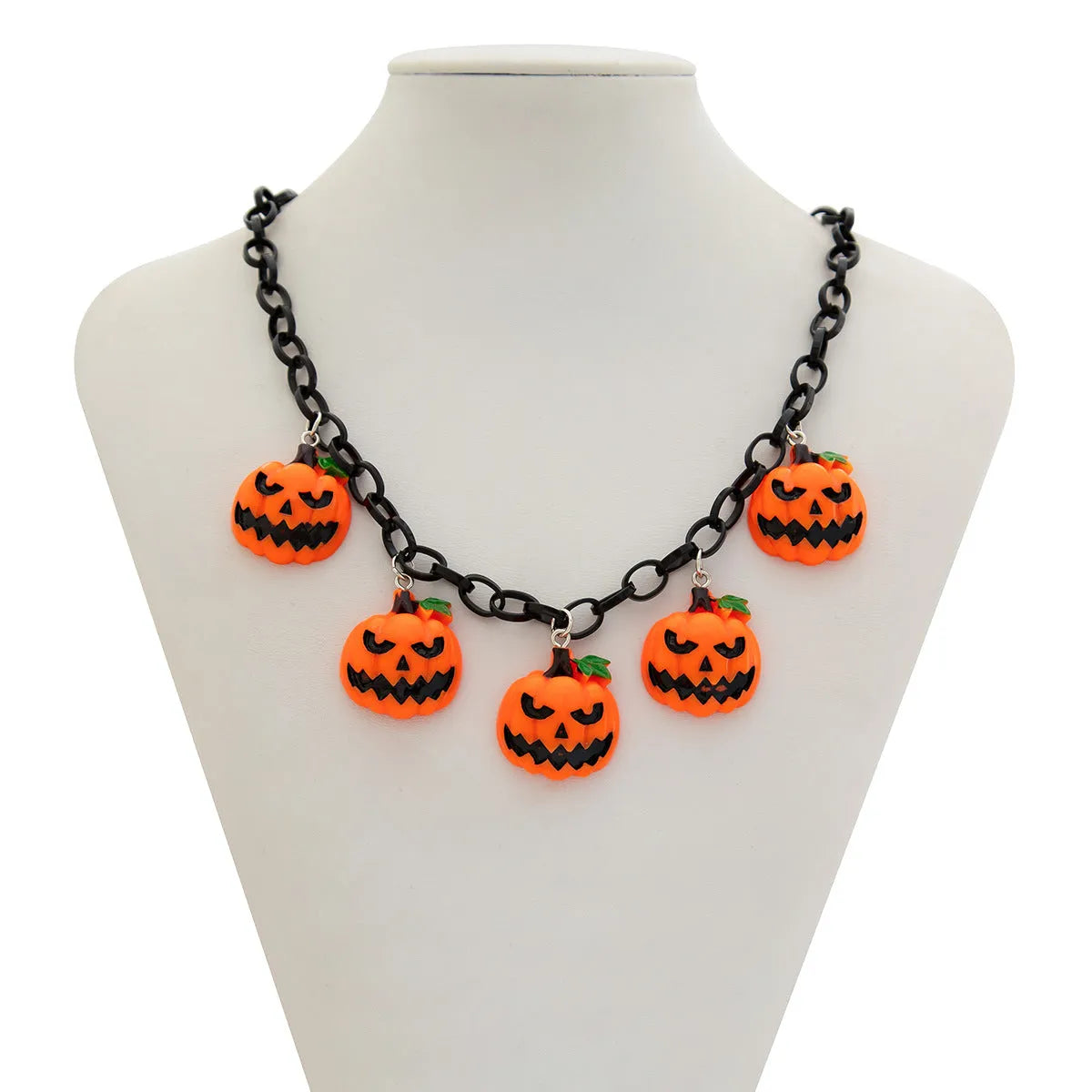 Halloween ghost pumpkin necklace with acrylic pendant in mixed colour 06705 on plastic chain