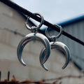 Silver Gothic moon geometric hoop earrings with punk styling
