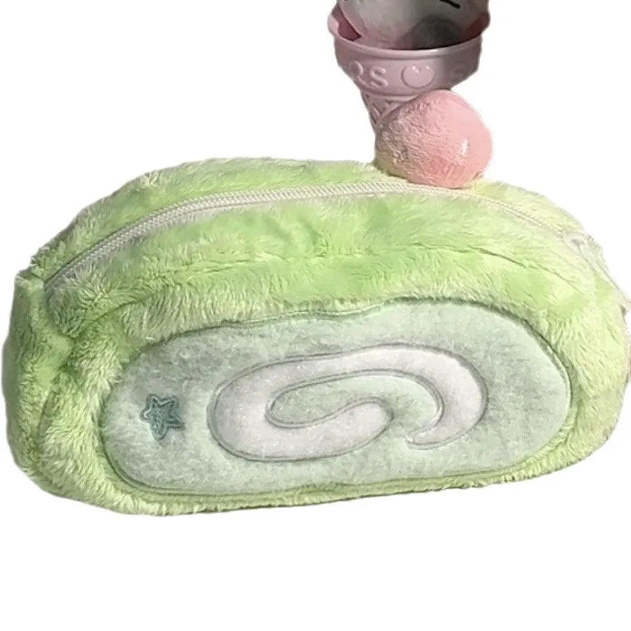 Velvet Swiss roll cake design pencil case with Korean style aesthetic for stationery storage