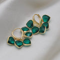 Green heart-shaped Korean style ear clip earrings with alloy gemstone detail on copper