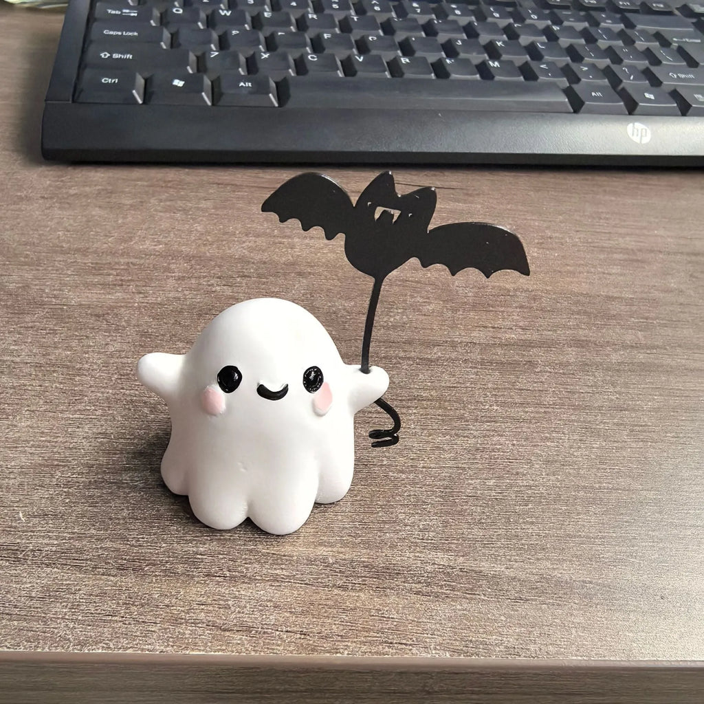Mini ghost walking dog resin statue Halloween ornament with bat