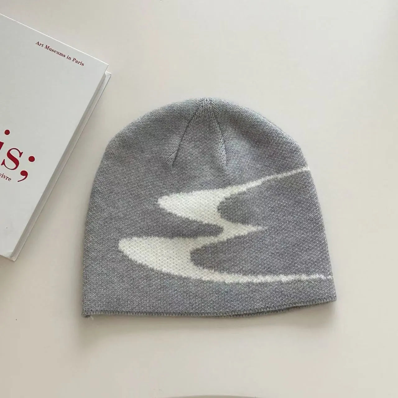 Acrylic knitted beanie hat for men and women in black, grey, or white, size M 56-58cm