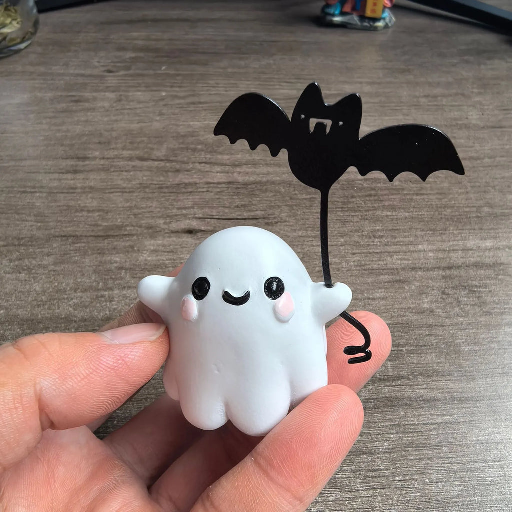 Mini ghost walking dog resin statue Halloween ornament with bat