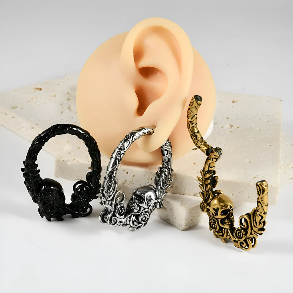 A pair of stainless steel fashion earrings with a shaped totem pattern, shown in one of fifteen available colour options.