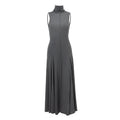 Grey cotton women's dress with half-turtleneck neckline and backless design