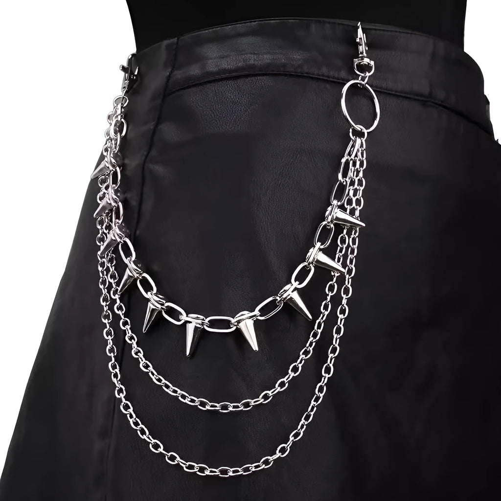 Silver metal pants chain with double-layer design and 115cm length for trouser ornamentation