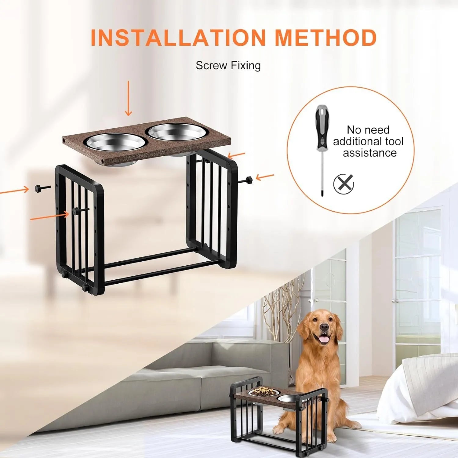 Black wooden dog bowl stand measuring 37 by 23 centimetres with non-slip surface