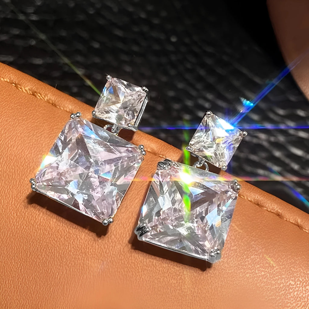 Women's copper geometric square earrings with quadrilateral design in white gold or gold colour finish