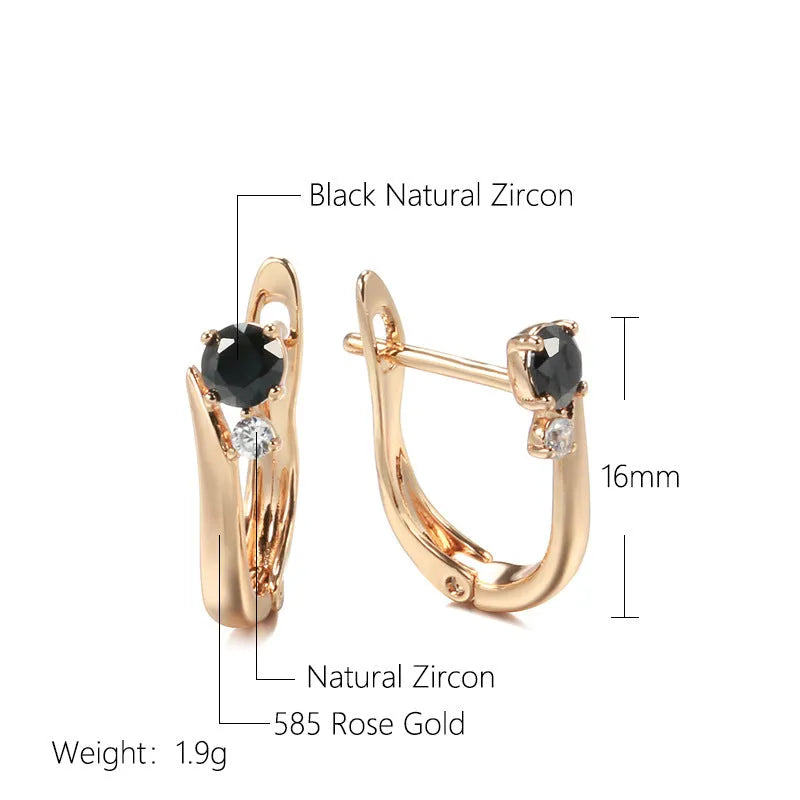 Gold-plated drop earrings with black agate stones in retro geometric design