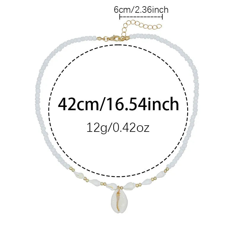 Cold Wind Design conch white bead necklace with mother pearl shellfish pendant