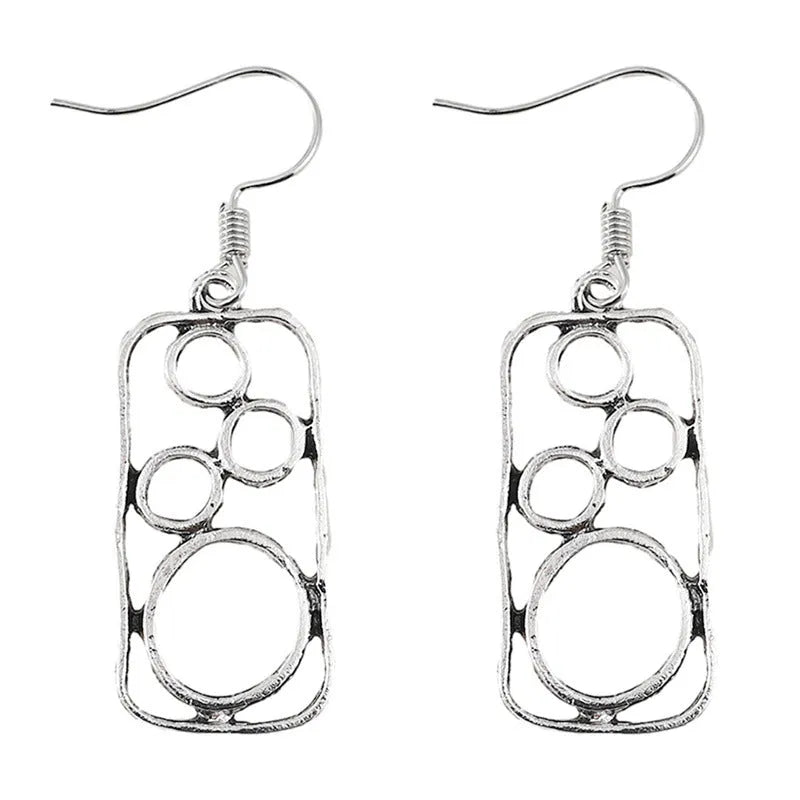 Geometric round earrings with irregular square design in antique silver zinc alloy