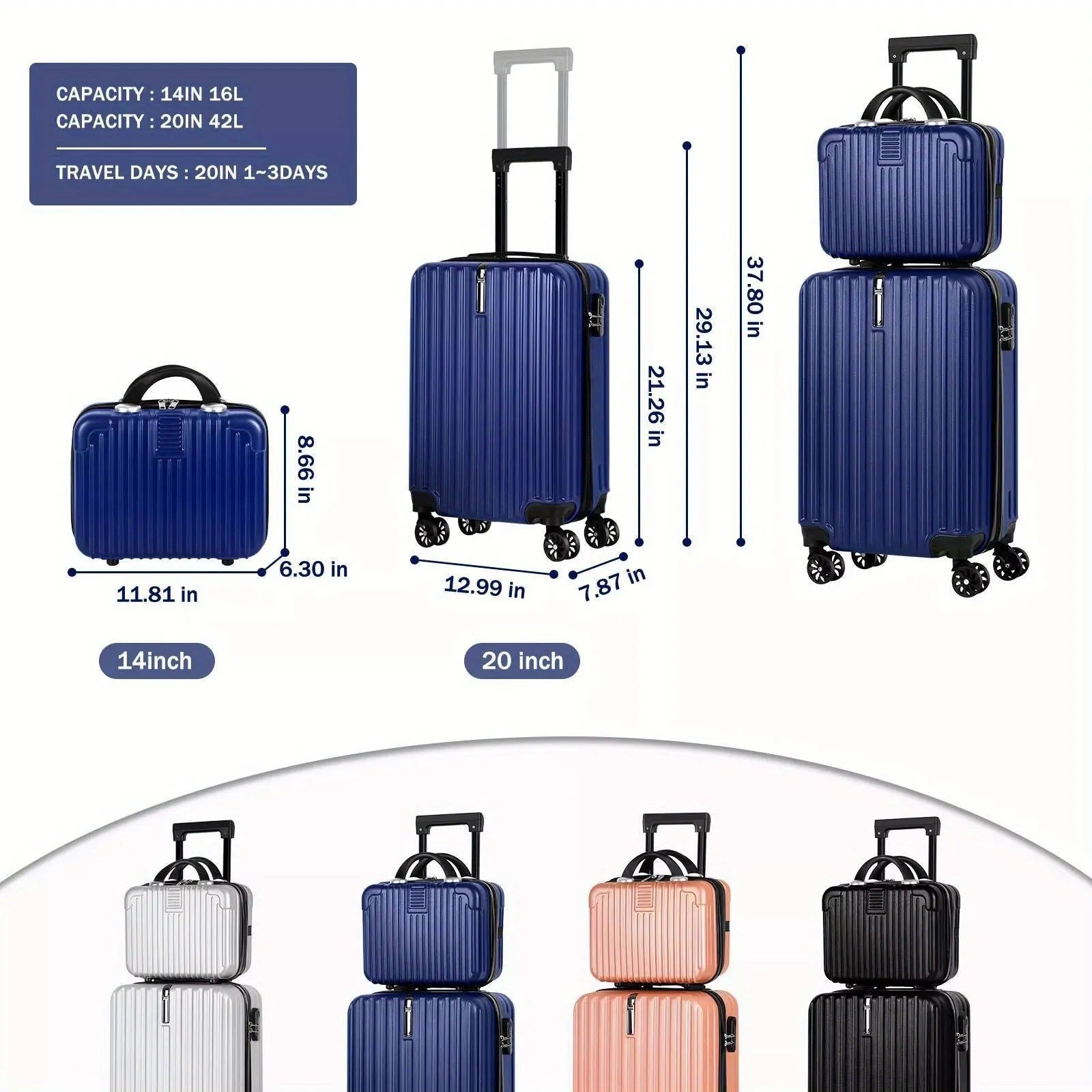 Aluminium alloy 20-inch suitcase and 14-inch mini box travel set with a towel.