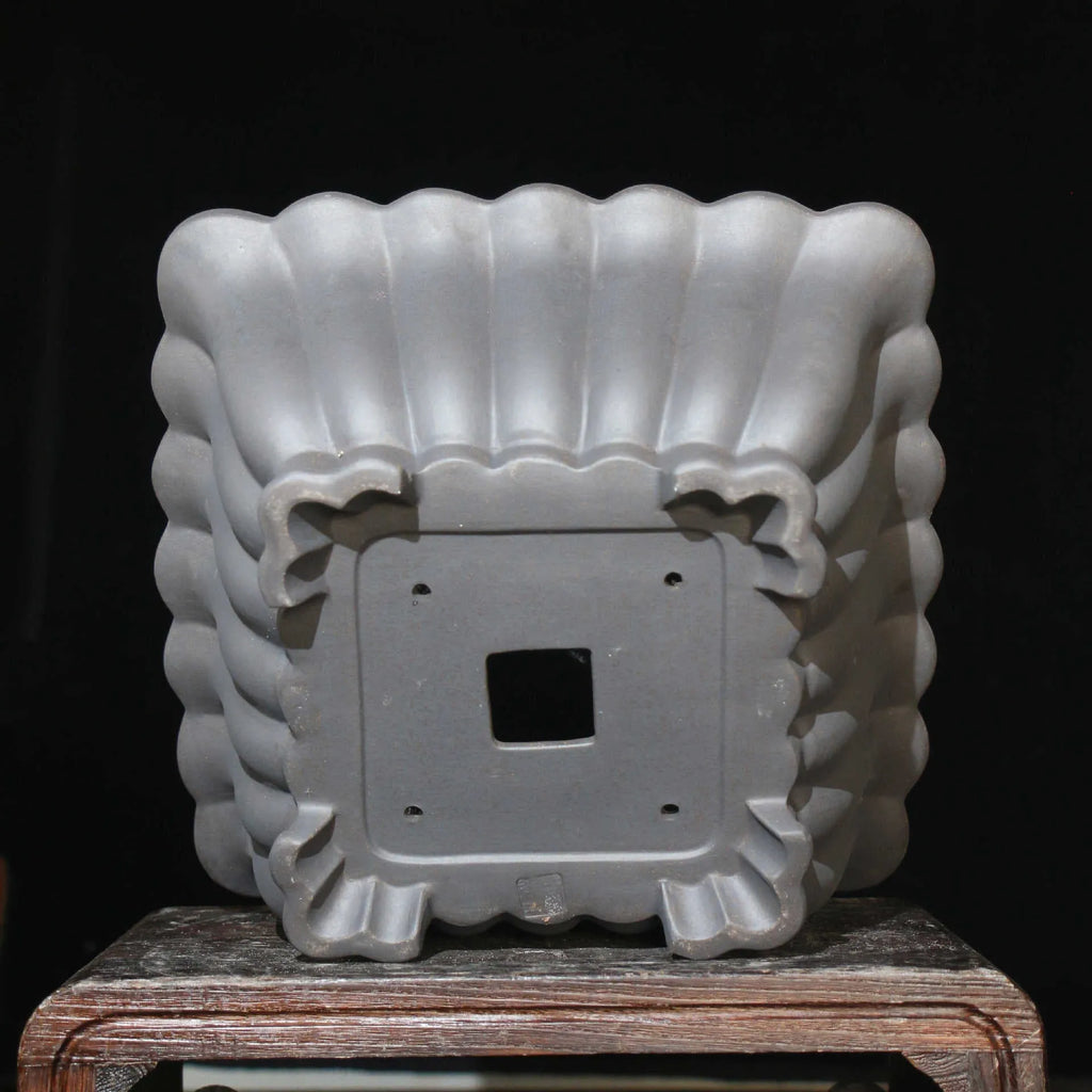 Square purple sand ceramic bonsai pot with 37x15cm inner diameter on desktop