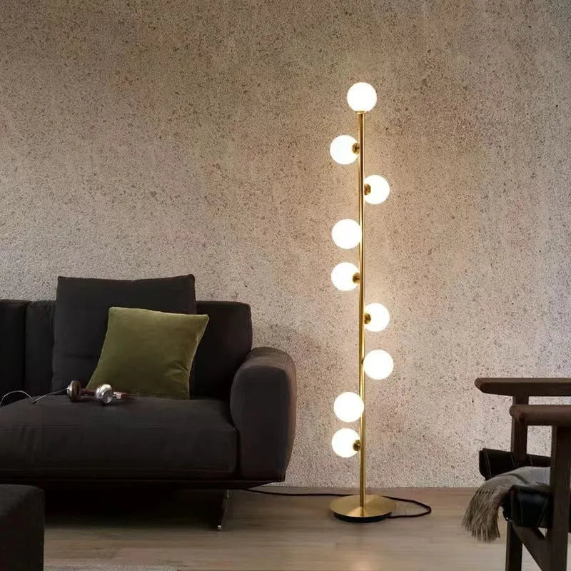 Minimalist Nordic floor lamp with wrought iron and glass construction, 154cm tall with 23cm base