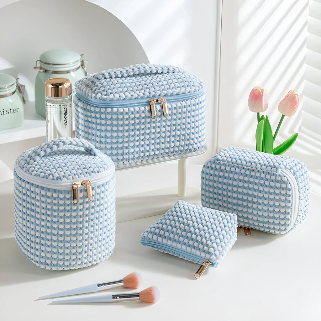 Flannelette makeup bag four-piece set in cube style with polyester material