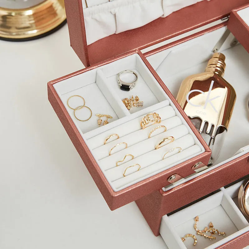 PU leather jewelry storage box in solid colour with hard construction