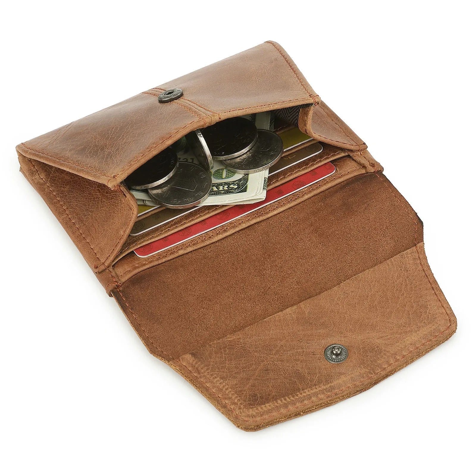 Genuine cowhide leather coin purse with stitching details in six colour options
